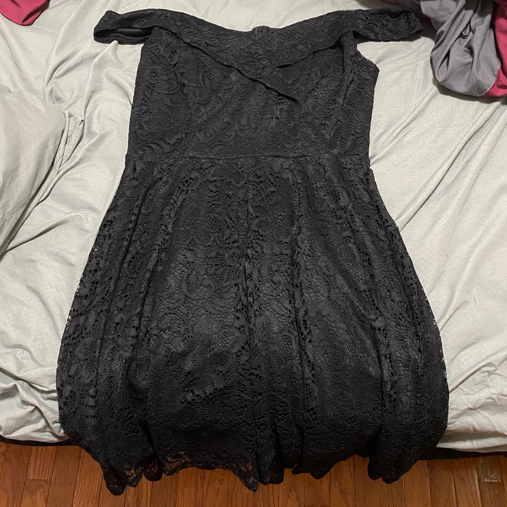 Black lace off the shoulder dress